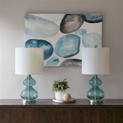 Sattley alabaster glass gold console lamp set of 2. Waterfront Teal Glass Table Lamps - Set of 2 | Table lamp sets, Grey table lamps, Gold table lamp