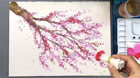 Cherry Blossom Tree Q Tip Painting Technique Acrylic Painting Cherry Blossom Painting