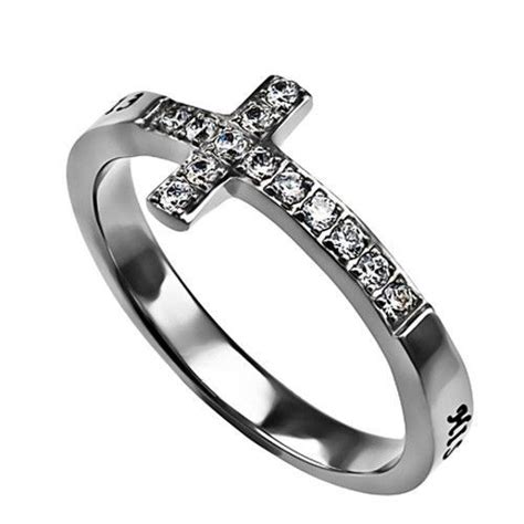 My Beloved Ring Bible Verse Sideways Cross Stainless Steel With Clear