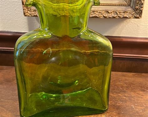 Blenko Glass Water Bottle Green Carafe Pitcher Vintage Mid Etsy