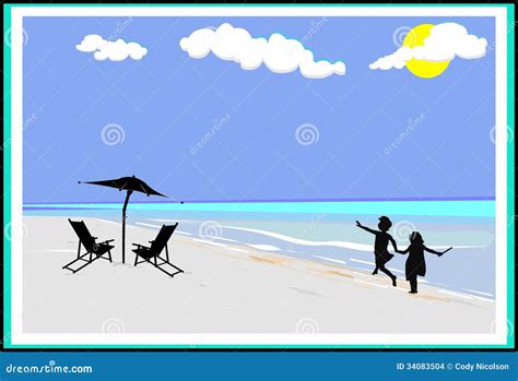 Girls On Beach Skipping Stock Vector Illustration Of Vacant 34083504