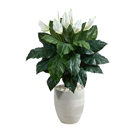 Nearly Natural 4 Ft Spathiphyllum Artificial Plant In White Designer