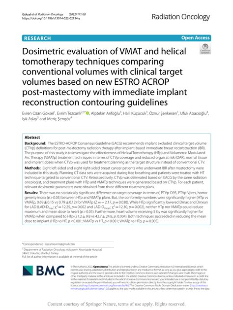 Pdf Dosimetric Evaluation Of Vmat And Helical Tomotherapy Techniques