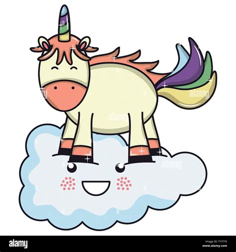 Cute Adorable Unicorn And Cloud Kawaii Fairy Characters Vector