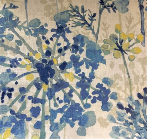 54 Wide Cotton Fabric Blue Floral Dandelion Botanical Etsy