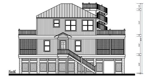 Three Story Residential House Front Elevation Autocad Drawing Cadbull