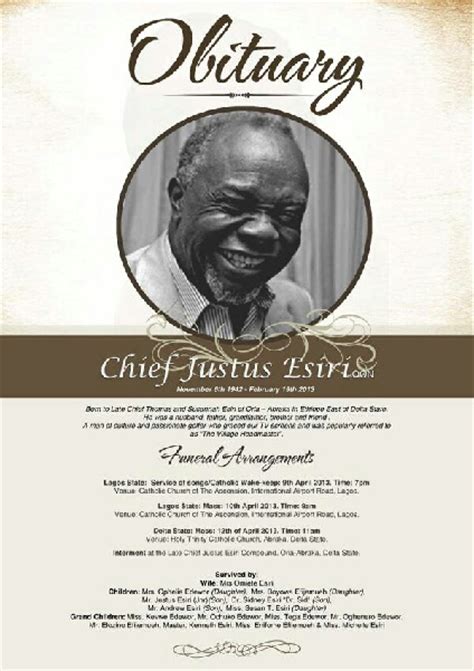 Maybe you would like to learn more about one of these? Justus Esiri's Obituary Poster - Celebrities - Nigeria