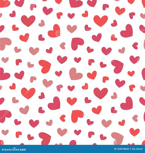 Hand Drawn Retro Heart Seamless Pattern Scribble Red Hearts On White