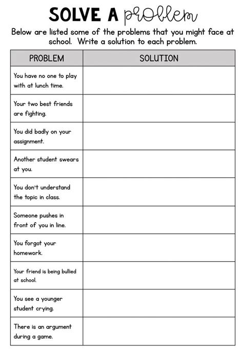 Problem And Solution Worksheet 4 No Prep Printable Social