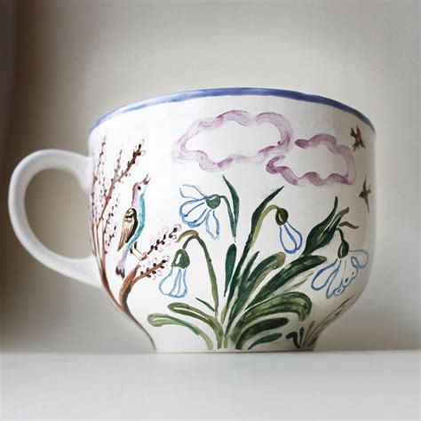 Oversized Spring Ceramic Soup Mug Hand Painted Pottery Etsy