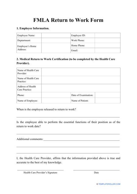Fmla Return To Work Form Fill Out Sign Online And Download Pdf