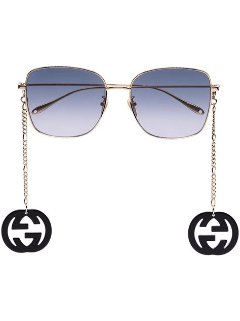 Gucci Eyewear Logo Pendant Square Frame Sunglasses Farfetch