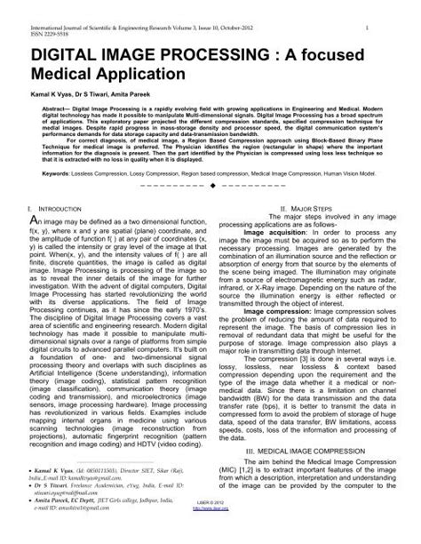 Digital Image Processing A Focused Medical Application