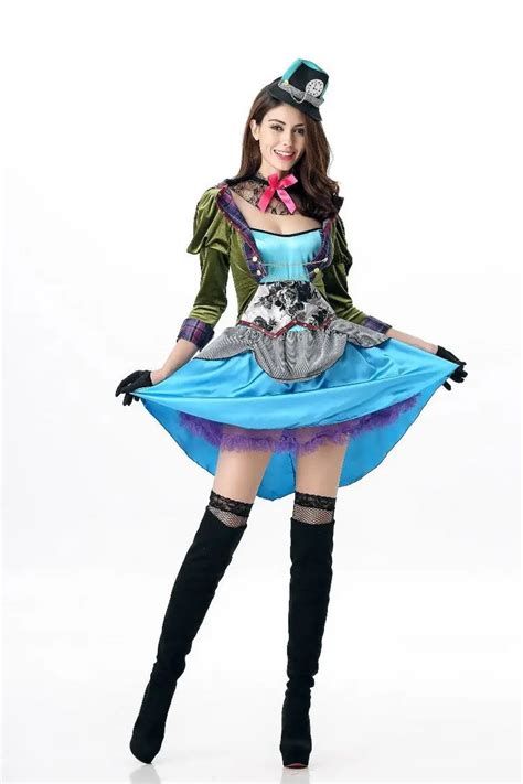 2017 Adult Alice In Wonderland Costume Womens Mad Hatter Fancy Dress Costume Outfit Halloween