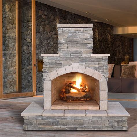 Stone Veneer Propanenatural Gas Outdoor Fireplace Backyard Fireplace