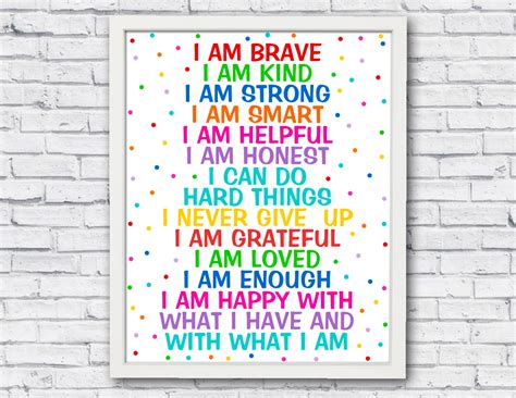 I Am Smart Kind Strong Honest Brave Loved Kids Inspirational Wall