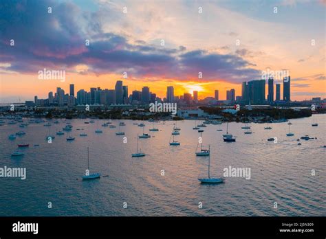 Beautiful Sunset Over Downtown Miami Stock Photo Alamy