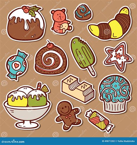 Sweets Stickers Set Stock Vector Illustration Of Collection 49871202