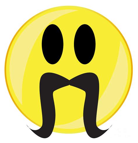 Droopy Curl Mustache Smile Face Button Isolated Digital Art By