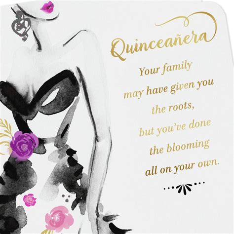 Beautiful Blooms On Dress Birthday Card For Quinceañera Greeting