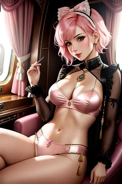 Dopamine Girl A British Courtesan Waiting For Me In An Airship Cabin Short Pink Hair Pink