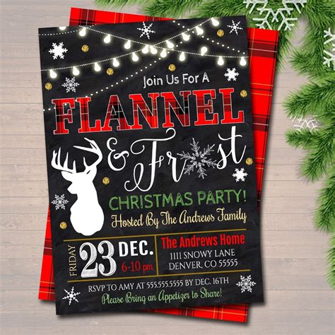 The five w's of party invitation wording are described as the following whether you're writing for a cocktail party or incorporating a christmas party invite into this year's holiday card, we've provided. EDITABLE Flannel and Frost Xmas Party Invitation ...