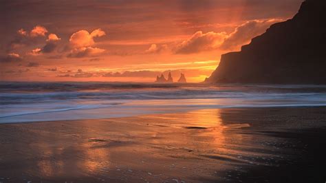 1920x1080 Sea Clouds Sunset Waves Nature Landscape Photography Orange