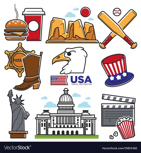 Usa America Culture And American Travel Landmarks Vector Image