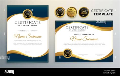 Wave Style Diploma Certificate Multipurpose Template In Premium Golden