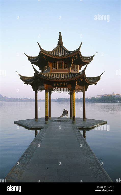 China Zhejiang Province Hangzhou West Lake Pavilion Person Tai