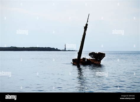 Illustrative Photo Partly Submerged Shipwreck Italian Cargo Ship