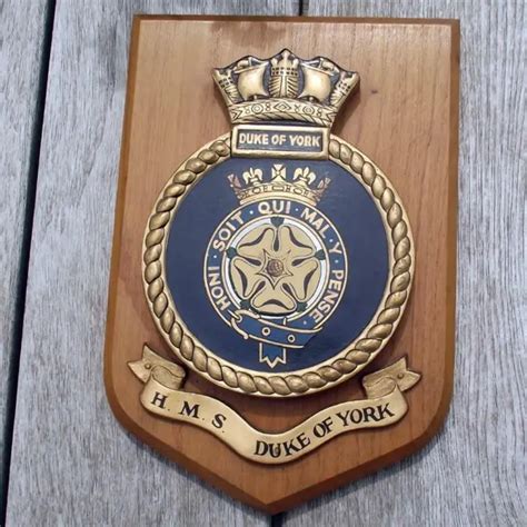 Large Vintage Hms Duke York Royal Navy Ship Badge Crest Shield Plaque