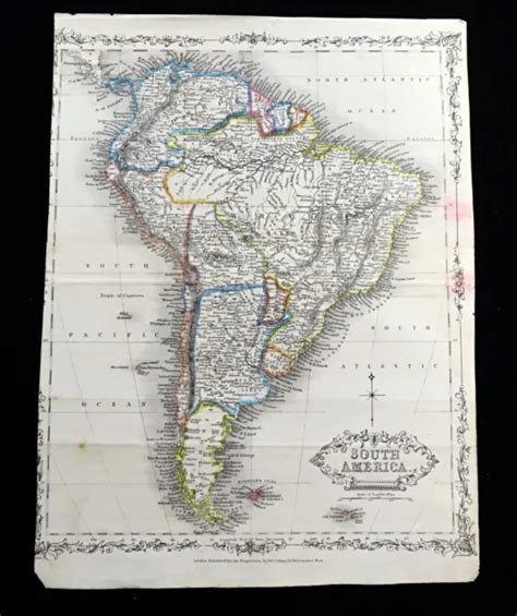 Map Of South America Brazil Peru Patagonia Antique Hand Coloured