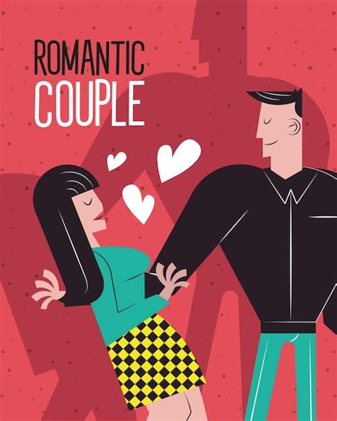 Premium Vector Romantic Couple Cartoons With Hearts Design