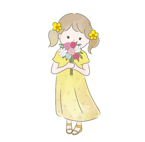 Una Linda Chica Sosteniendo Un Ramo De Flores Vector Ilustraci N