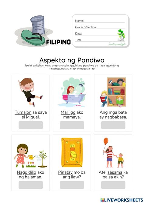 Aspekto Ng Pandiwa HuntersWoodsPH Filipino Worksheet Interactive Worksheet Tagalog Words