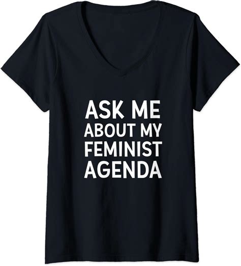 Womens ASK ME ABOUT MY FEMINIST AGENDA V Neck T Shirt Amazon Co Uk