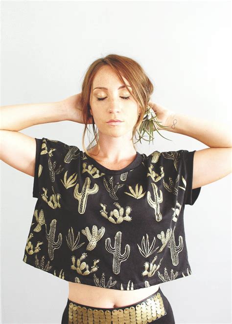 On seeing the pictures he broke. Golden Cactus Cropped T-Shirt, cactus printed crop top ...
