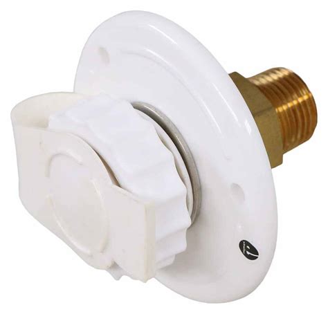 RV City Water Inlet With Brass Check Valve MPT Plastic Flange Surface Mount White