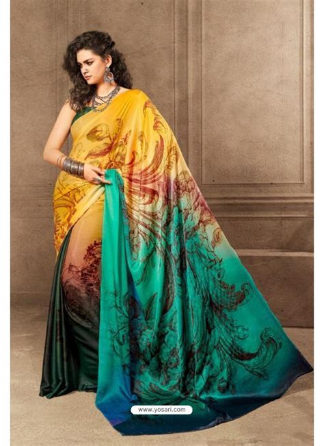 Buy Yellow Linen Satin Digital Printed Saree Casual Sarees