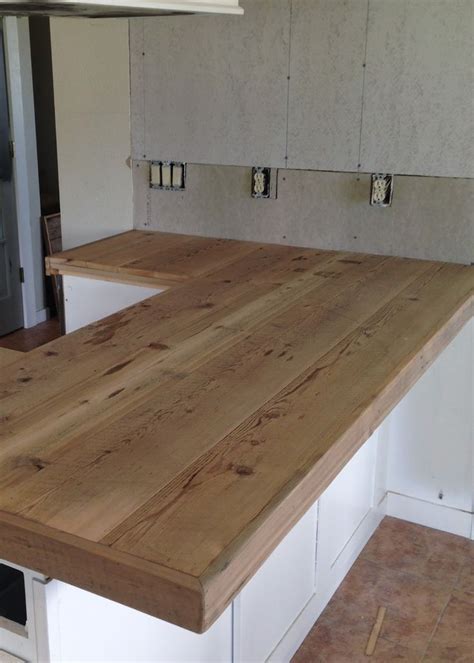 Diy Reclaimed Wood Countertop Adding Trim Boards Along Edge Kitchen