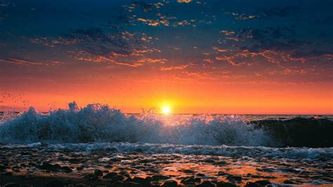 Ocean Wave Sunset Desktop Photos Cantik