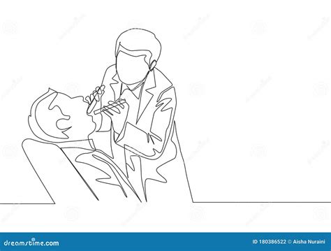 Single Continuous Line Drawing Of Young Male Dentist Examining Patient