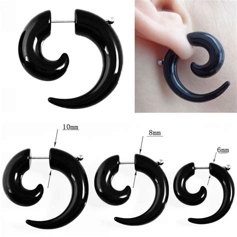 Pair Black Acrylic Fake Piercing Ear Tapers Spiral Ear Plugs And Tunnels Cheater Expander