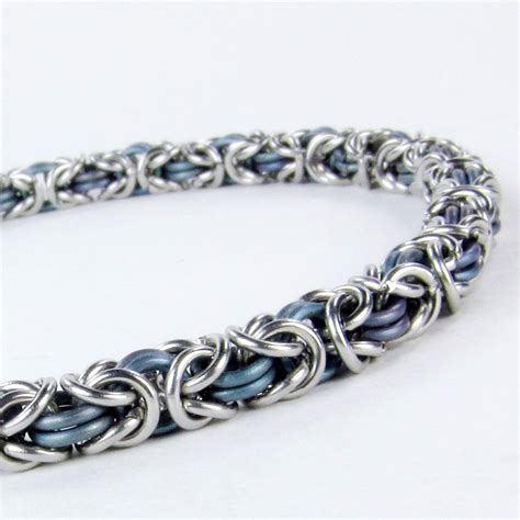 Chainmaille Bracelet Blue Titanium Byzantine By Chainmaillebybim 52