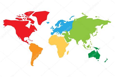 Mapa Del Mundo Dividido En Seis Continentes Cada Continente En Color