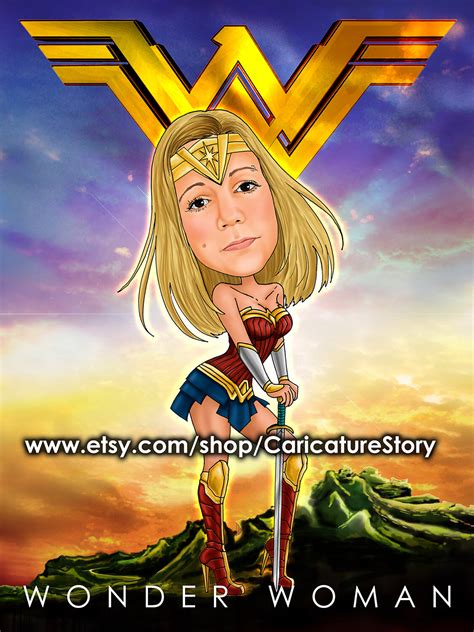 Custom Wonder Woman Caricature Portrait With Comic Style Background