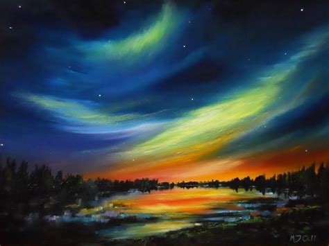 Sky Dancers Oil Painting Northern Lights By Matthew
