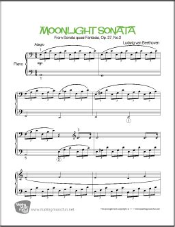 Instrumental solo in e minor. Moonlight Sonata, Op.27 (Beethoven) | Easy Piano Sheet Music