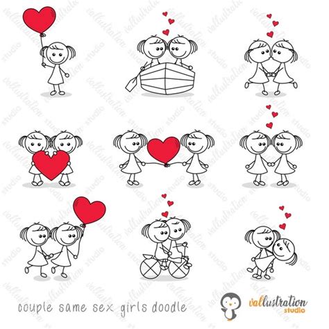 Stick Figur Gleich Sex Paar Mädchen Doodle Hochzeit Clipart Etsy